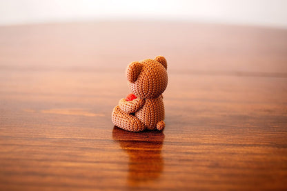 Hand-Knitted Teddy Bear with Heart Figurine